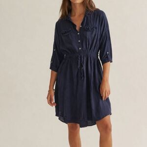 Francesca Bettini Navy Blue Linen Shirt Dress Size Small Made in Italy